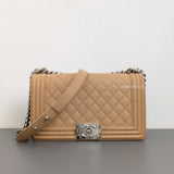 Chanel Boy Old Medium | Beige Caviar Silver Hardware-front1