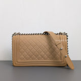 Chanel Boy Old Medium | Beige Caviar Silver Hardware-back
