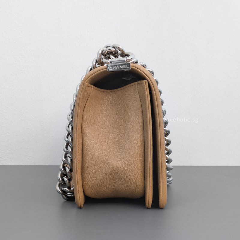 Chanel Boy Old Medium | Beige Caviar Silver Hardware-details