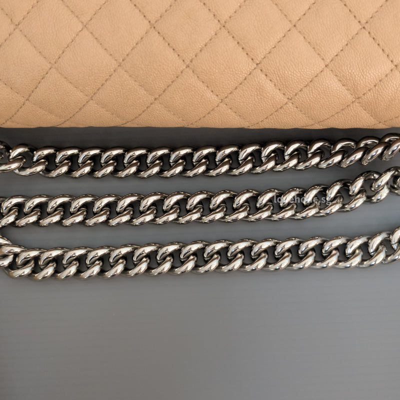 Chanel Boy Old Medium | Beige Caviar Silver Hardware-details