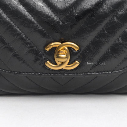 Hobo Chevron Crossbody Small | Black Aged Calfskin Brushed Gold Hardware