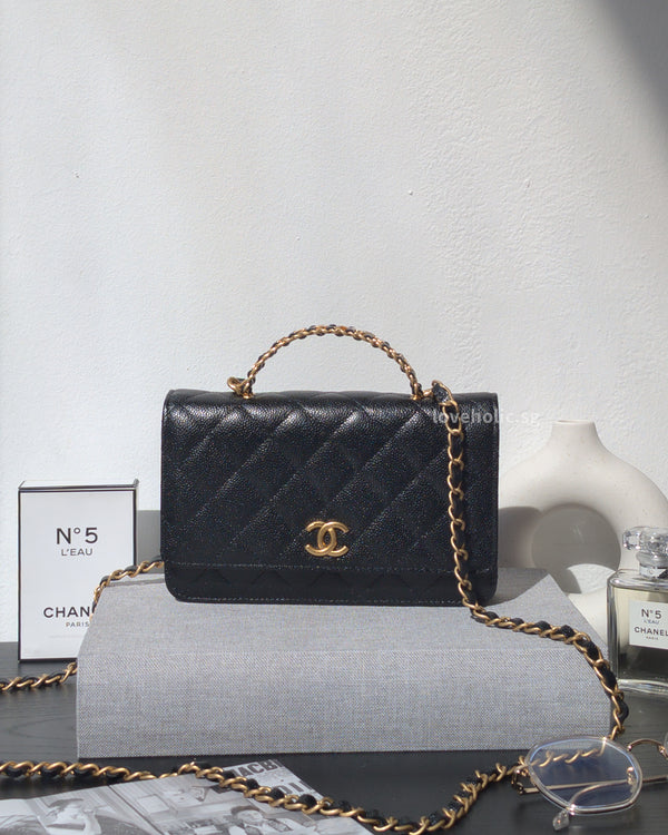 Chanel Wallet On Chain With Top Handle | 22S Black Caviar Brushed Gold Hardware-main