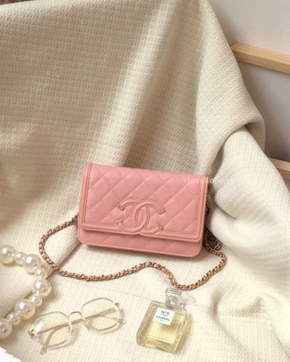 Chanel Wallet On Chain Filigree | Sakura Pink Caviar Brushed Gold Hardware-main