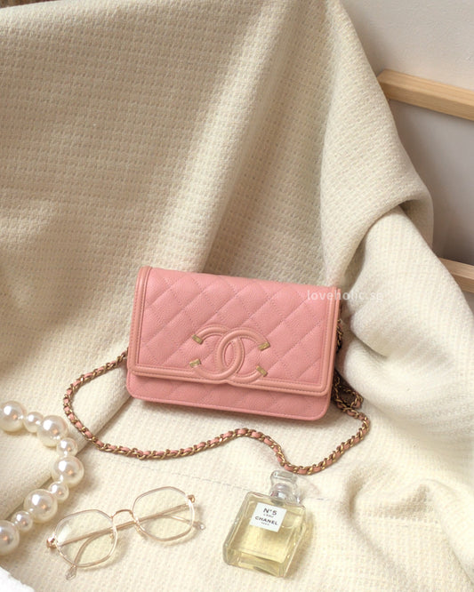 Chanel Wallet On Chain Filigree | Sakura Pink Caviar Brushed Gold Hardware-main