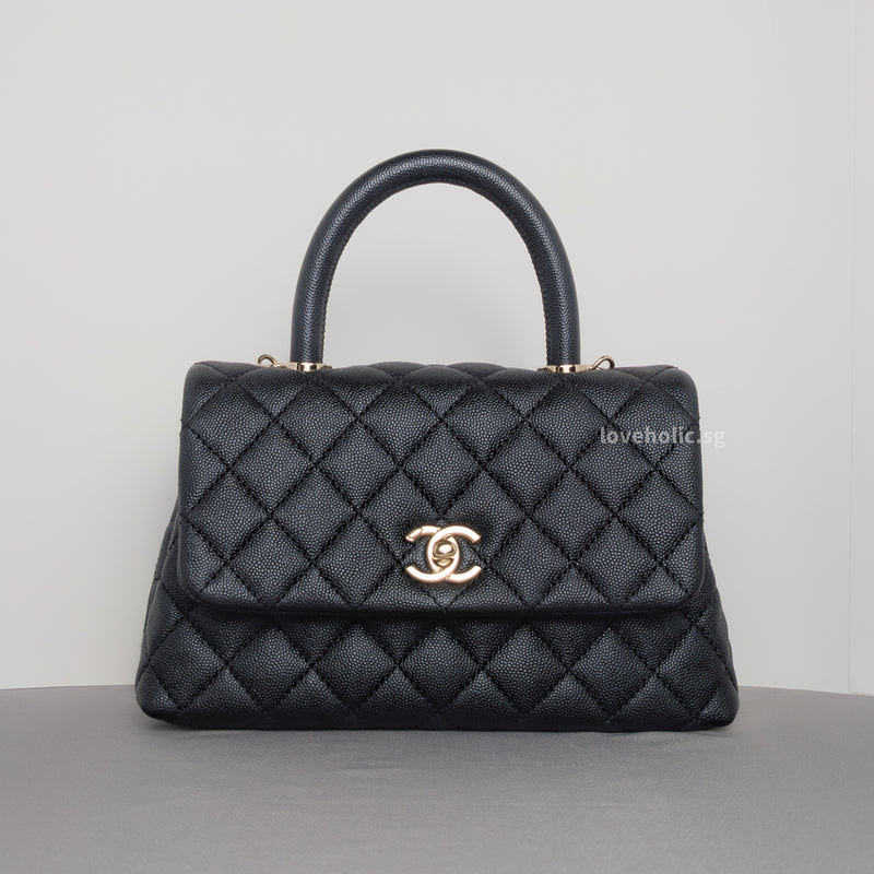 Chanel Coco Handle Small | 20K Midnight Blue Caviar Light Gold Hardware-whitebackground