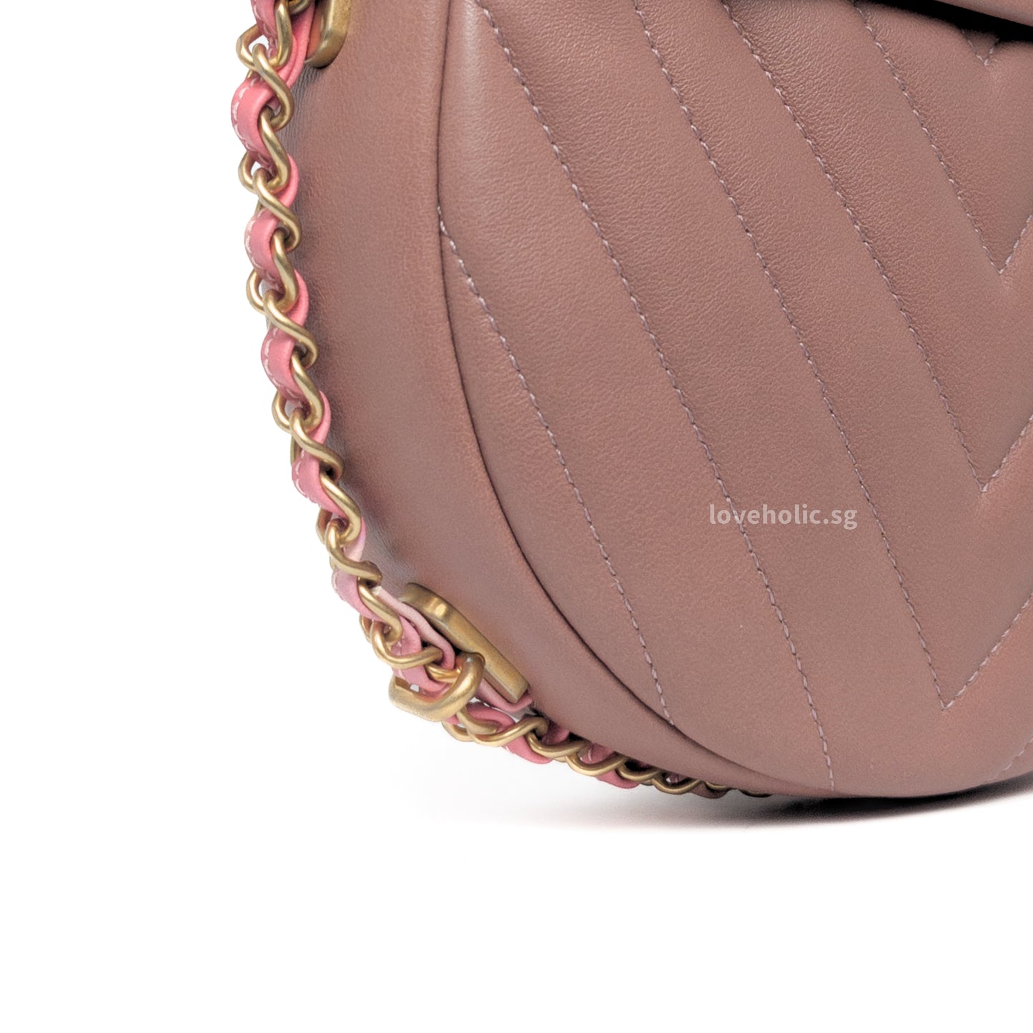 Round Clutch with Chain Pink Lambskin Brushed Gold Hardware