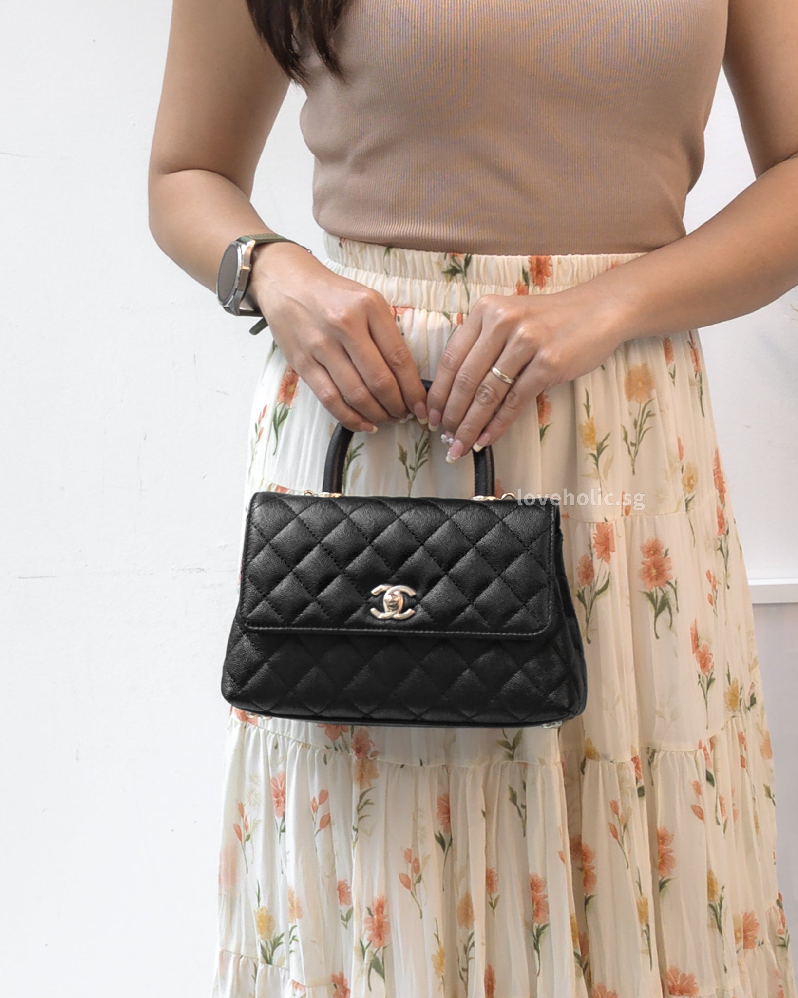 Chanel Coco Handle Small | Black Caviar Light Gold Hardware-modelshots