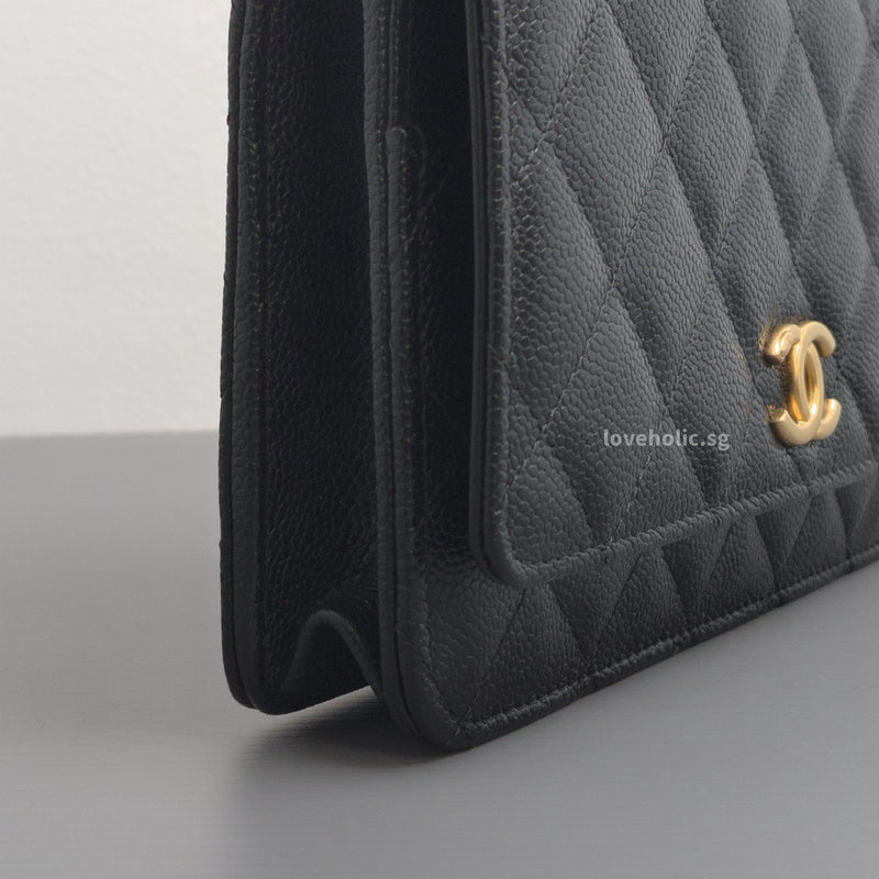 Wallet On Chain With Top Handle | 22S Black Caviar Brushed Gold Hardware