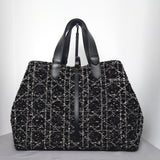 Dior Large Toujours | Black Tweed with White Cannage Motif Light Gold Hardware-back