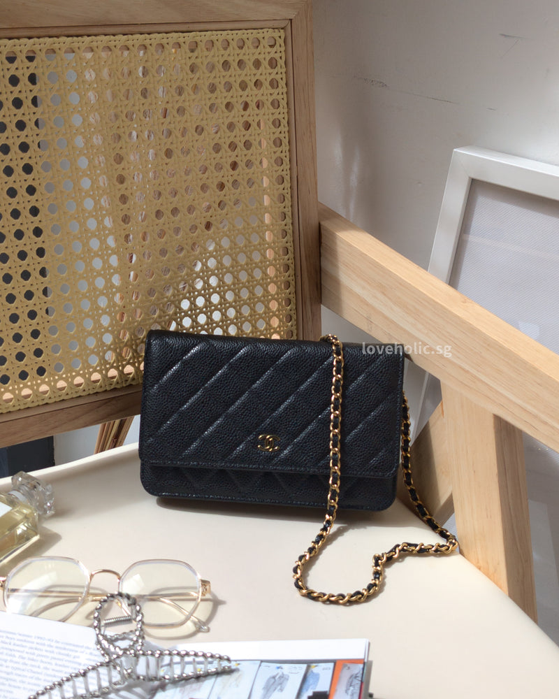 Chanel Wallet On Chain  | Black Caviar Light Gold Hardware