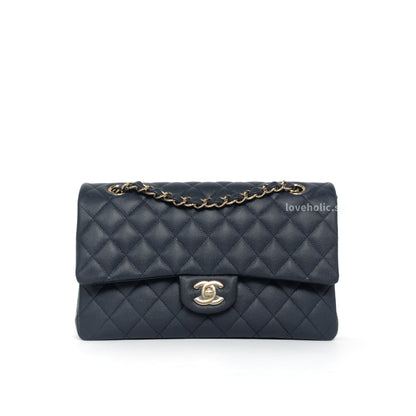 Chanel Classic Flap Medium | 18B Navy Blue Caviar Light Gold Hardware-whitebackground