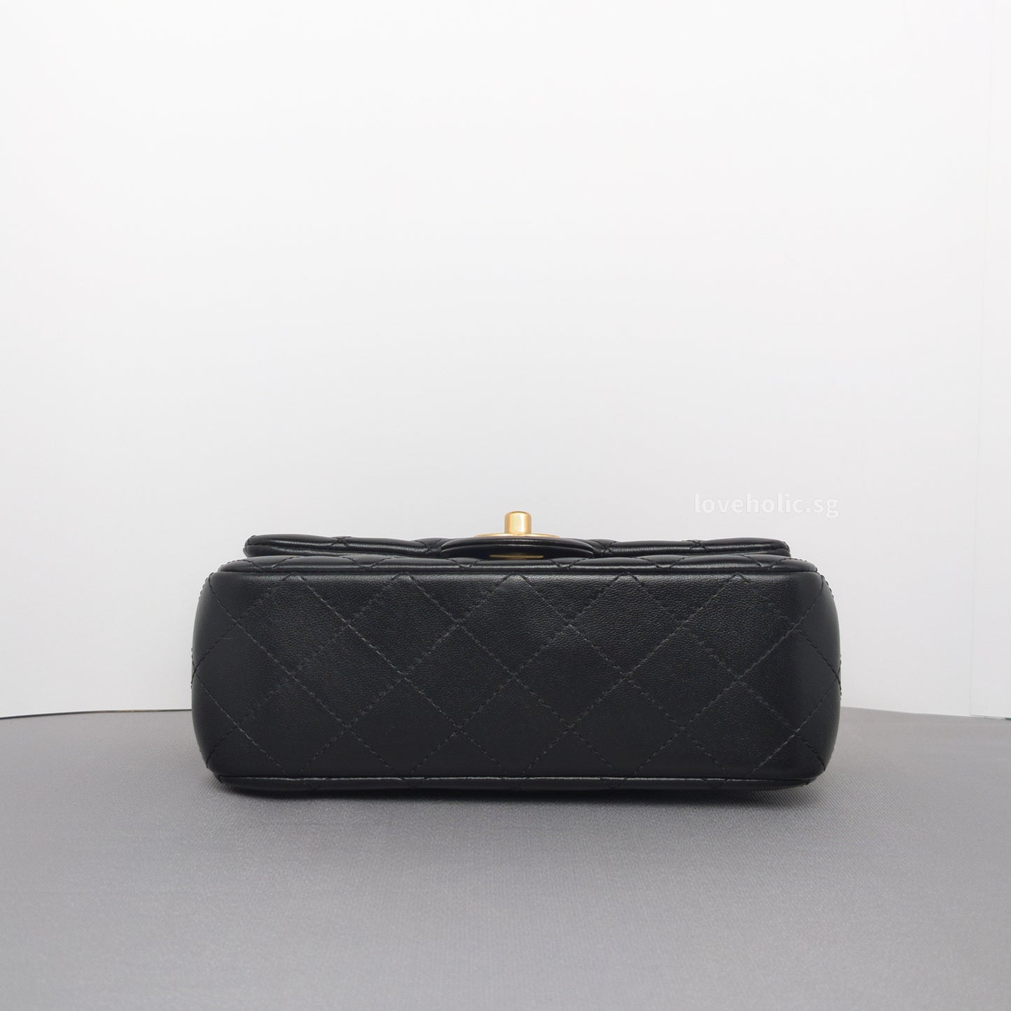 Pearl Crush 24K Mini Rectangle | Black Lambskin Brushed Gold Hardware