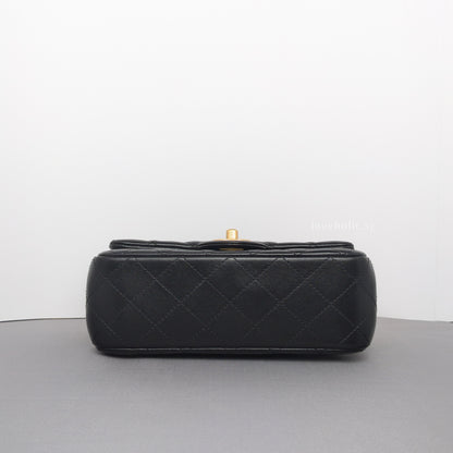 Pearl Crush 24K Mini Rectangle | Black Lambskin Brushed Gold Hardware