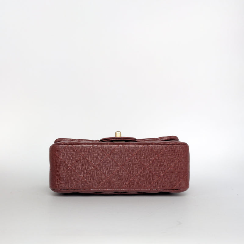 Chanel Classic Flap Mini Rectangle | 18C Burgundy Caviar Brushed Gold Hardware