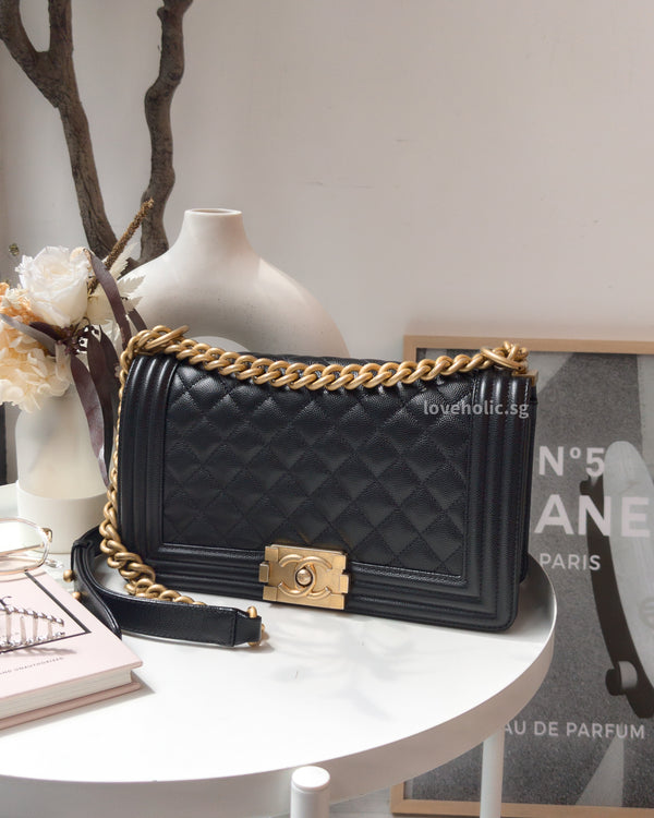 Chanel Boy Old Medium | Black Caviar Brushed Gold Hardware