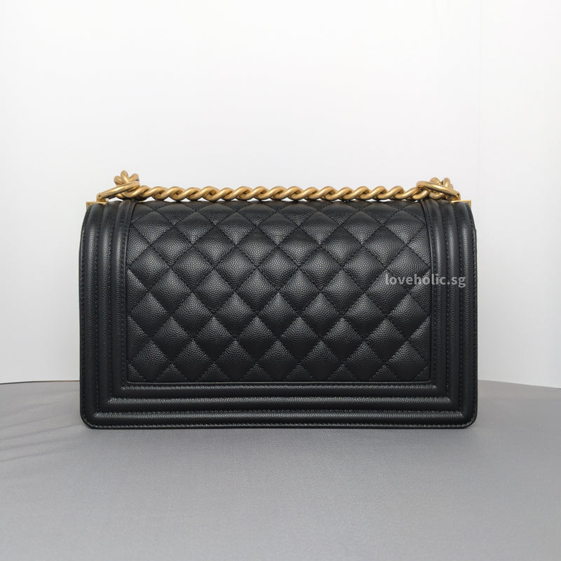 Chanel Boy Old Medium | Black Caviar Brushed Gold Hardware-back