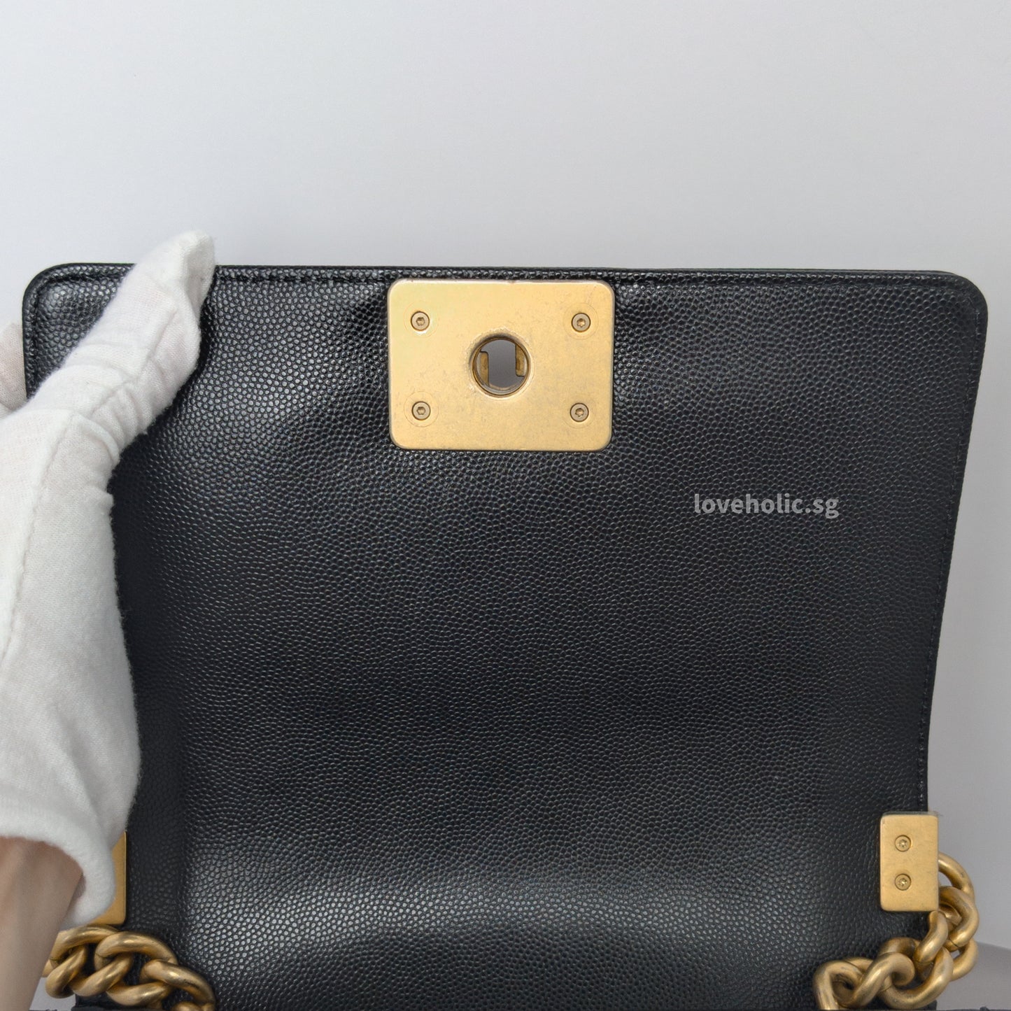 Boy Small | Black Caviar Brushed Gold Hardware