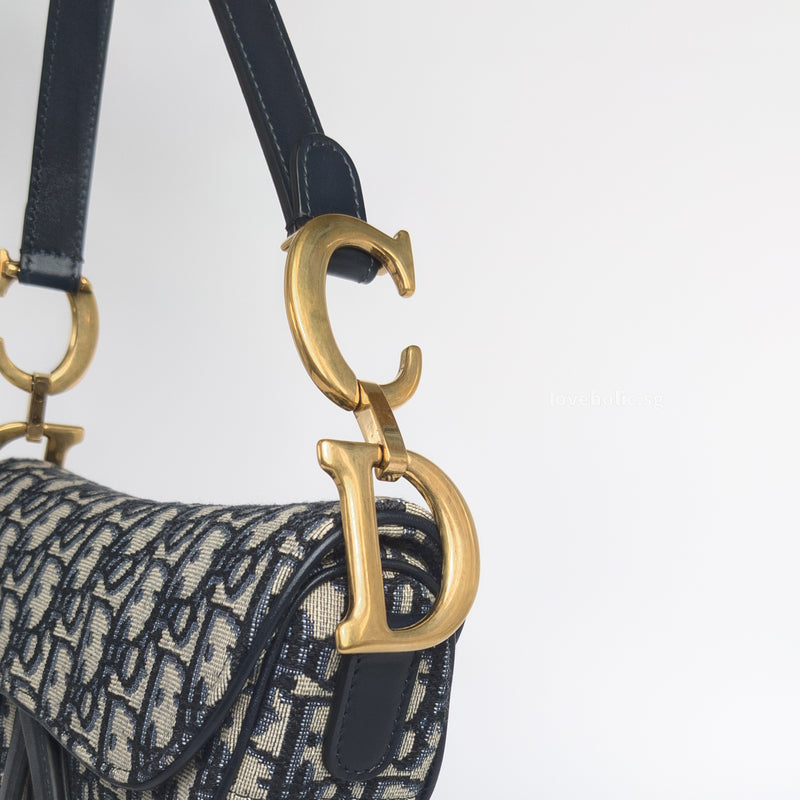 Dior Saddle Medium | Blue Oblique Jacquard Fabric Brushed Gold Hardware