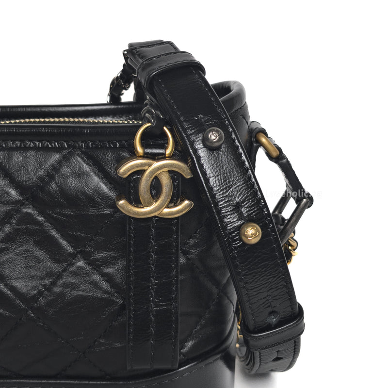 Chanel Gabrielle Hobo Small | Black Aged Calfskin Gold/Silver Hardware