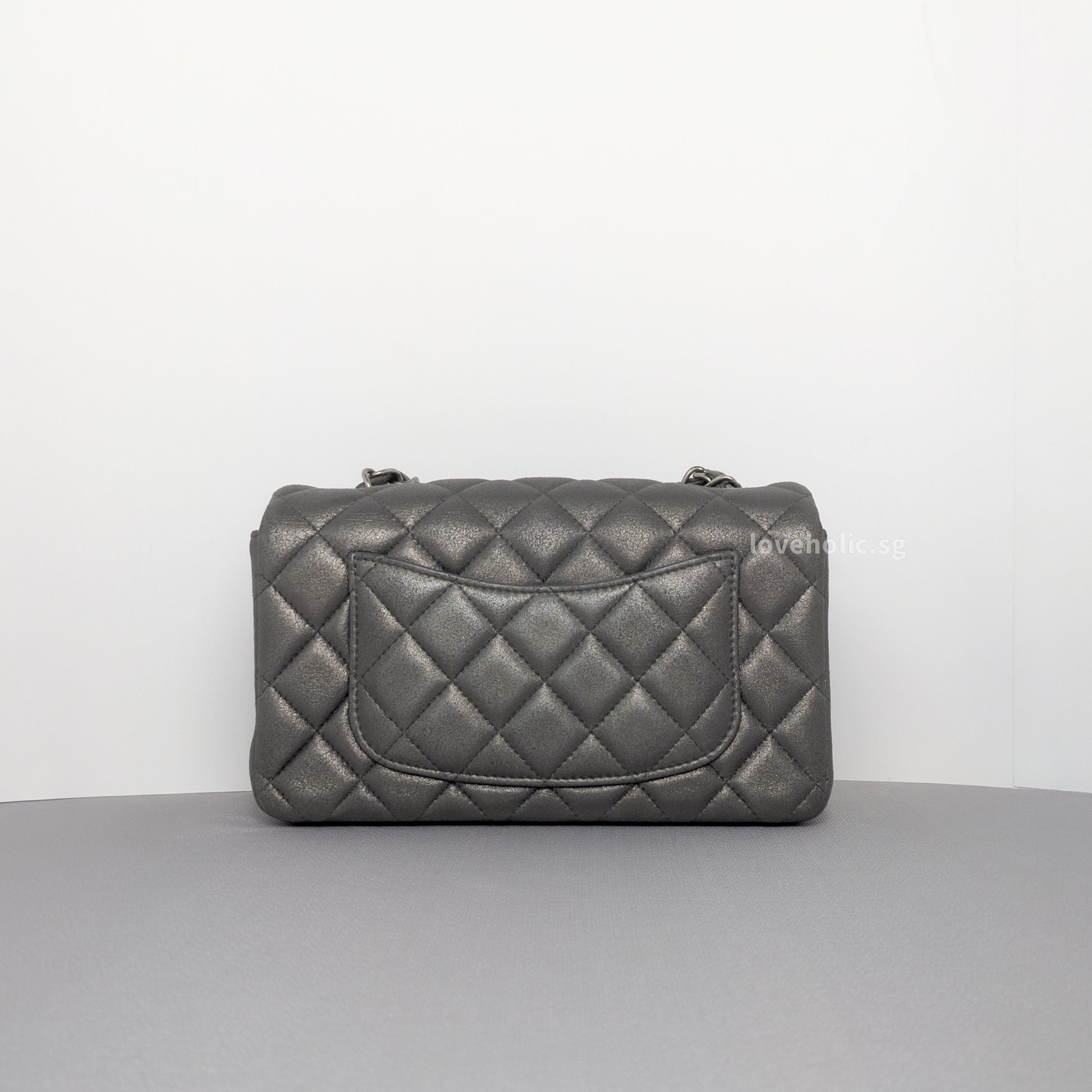 Chanel Classic Flap Mini Rectangle | Grey Goatskin Ruthenium Hardware-back