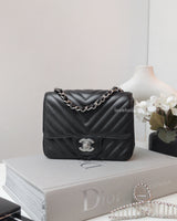 Chanel Classic Flap Chervon Mini Square | Black Lambskin Silver Hardware-main