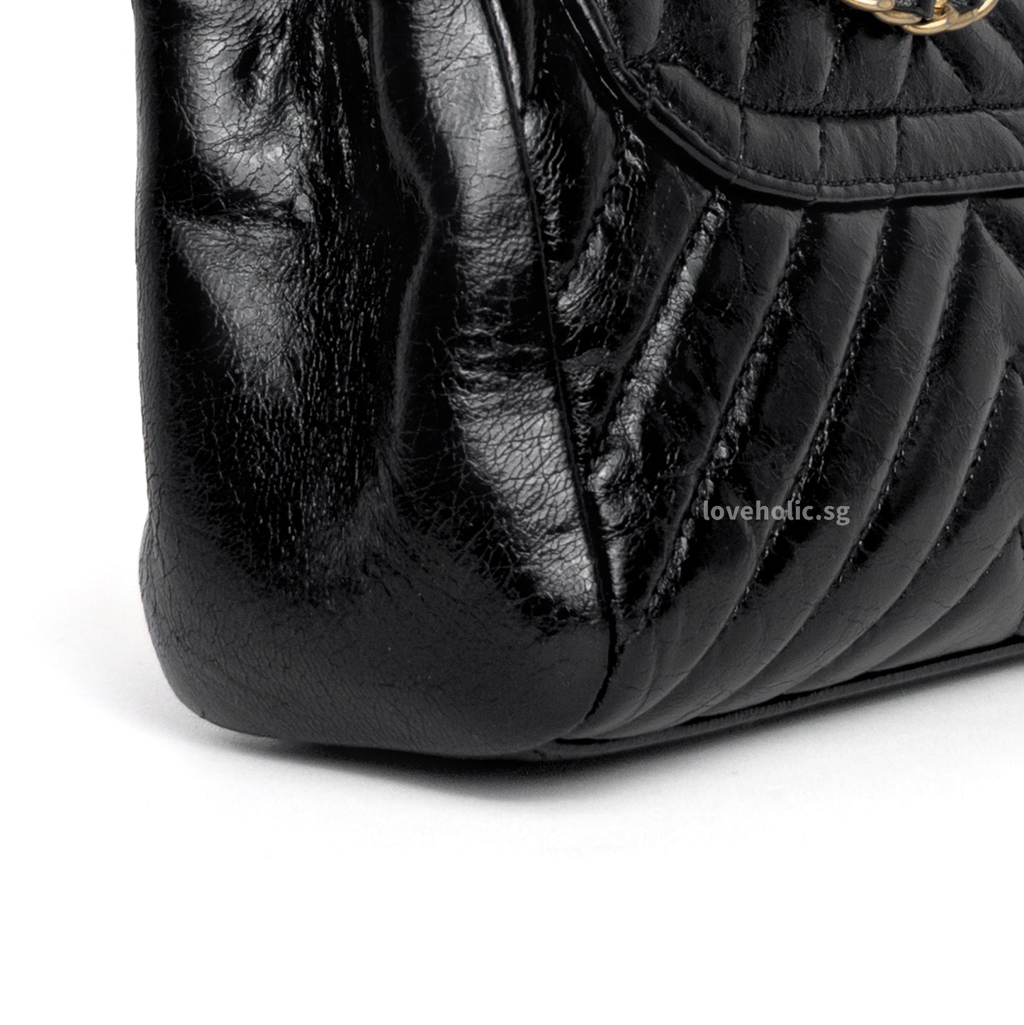Hobo Chevron Crossbody Small | Black Aged Calfskin Brushed Gold Hardware