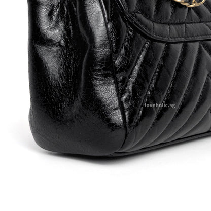 Hobo Chevron Crossbody Small | Black Aged Calfskin Brushed Gold Hardware