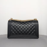 Chanel Boy Old Medium | Black Lambskin Brushed Gold Hardware-back