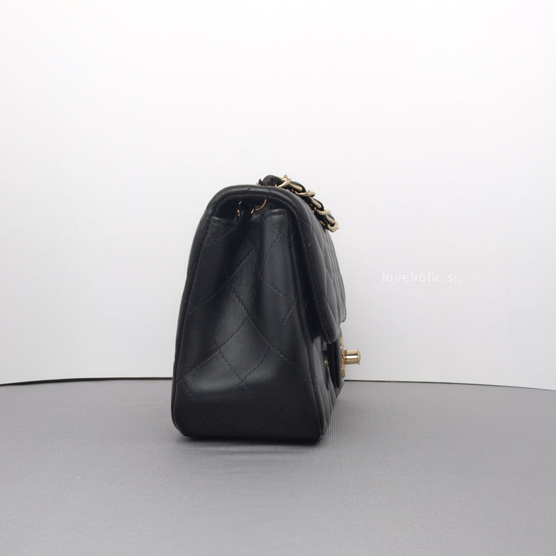 Classic Flap Mini Square | Black Lambskin Light Gold Hardware
