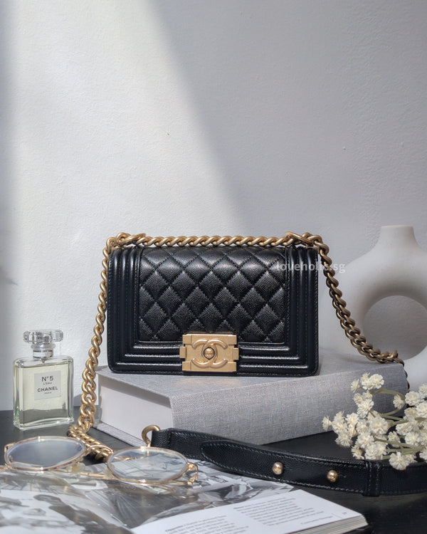 Chanel Boy Small | Black Caviar Brushed Gold Hardware-main