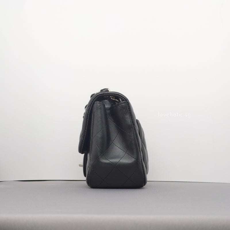 Chanel Classic Flap Mini Square | Black Lambskin Silver Hardware-details