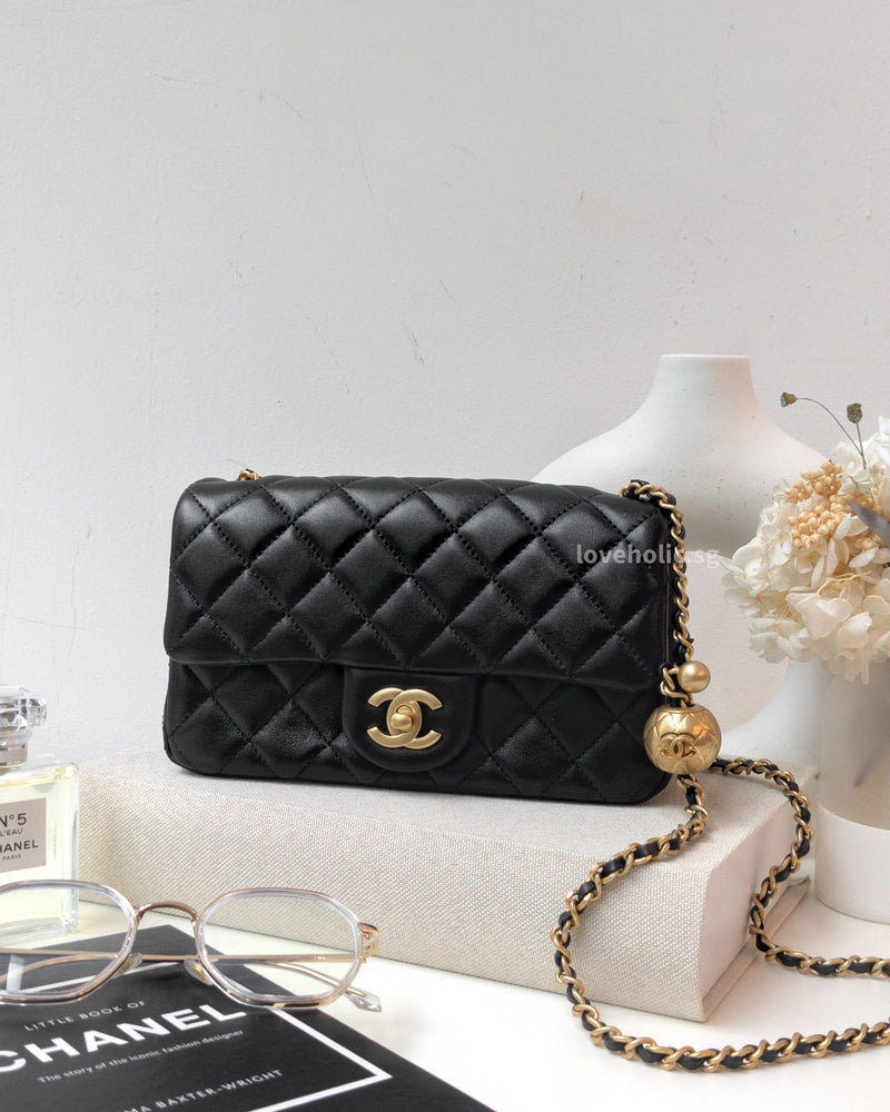 Chanel Pearl Crush Mini Rectangle  | Black Lambskin Gold Hardware