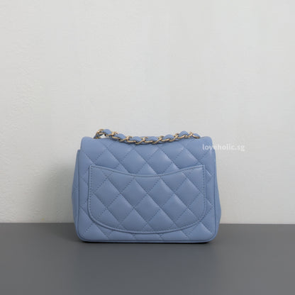 Chanel Classic Flap Mini Square  | Sky Blue Lambskin Light Gold Hardware-back
