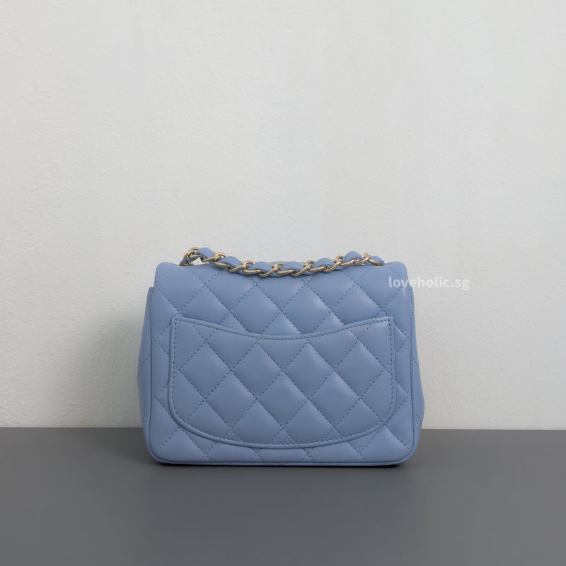 Chanel Classic Flap Mini Square  | Sky Blue Lambskin Light Gold Hardware-back