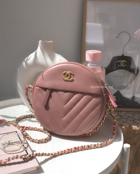 Chanel Round Clutch with Chain  | Pink Lambskin Brushed Gold Hardware-main