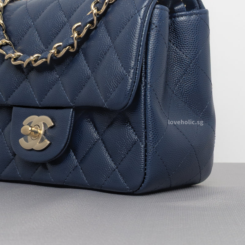 Classic Flap Mini Square | 17B Navy Blue Caviar Light Gold Hardware