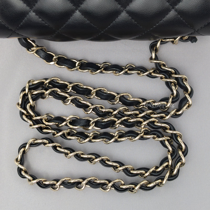 Classic Flap Mini Square | Black Lambskin Light Gold Hardware
