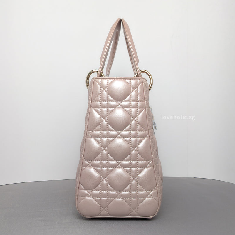 Dior Lady Dior Medium | Pearlescent Lotus Pink Lambskin Light Gold Hardware