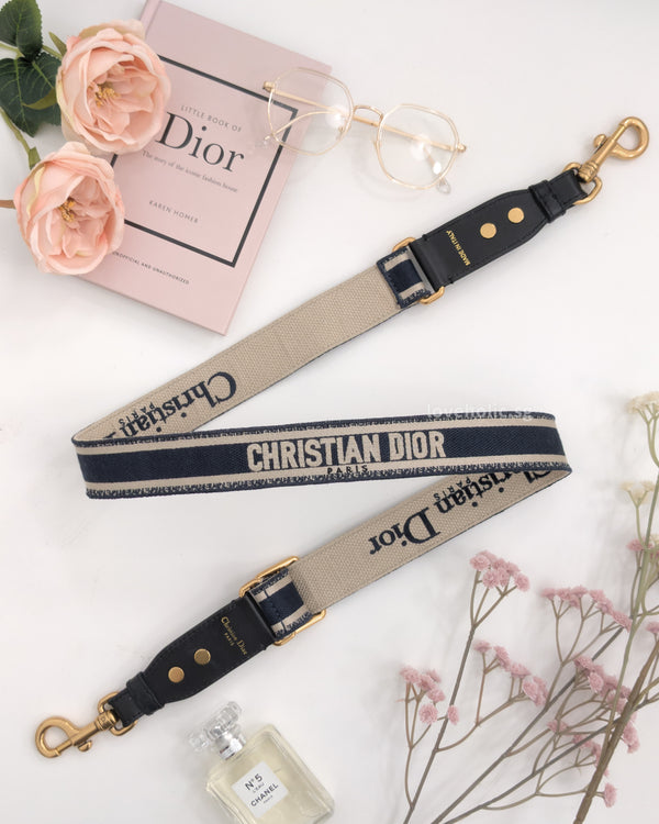 Dior Adjustable Shoulder Strap | Blue Oblique Jacquard Brushed Gold Hardware-main