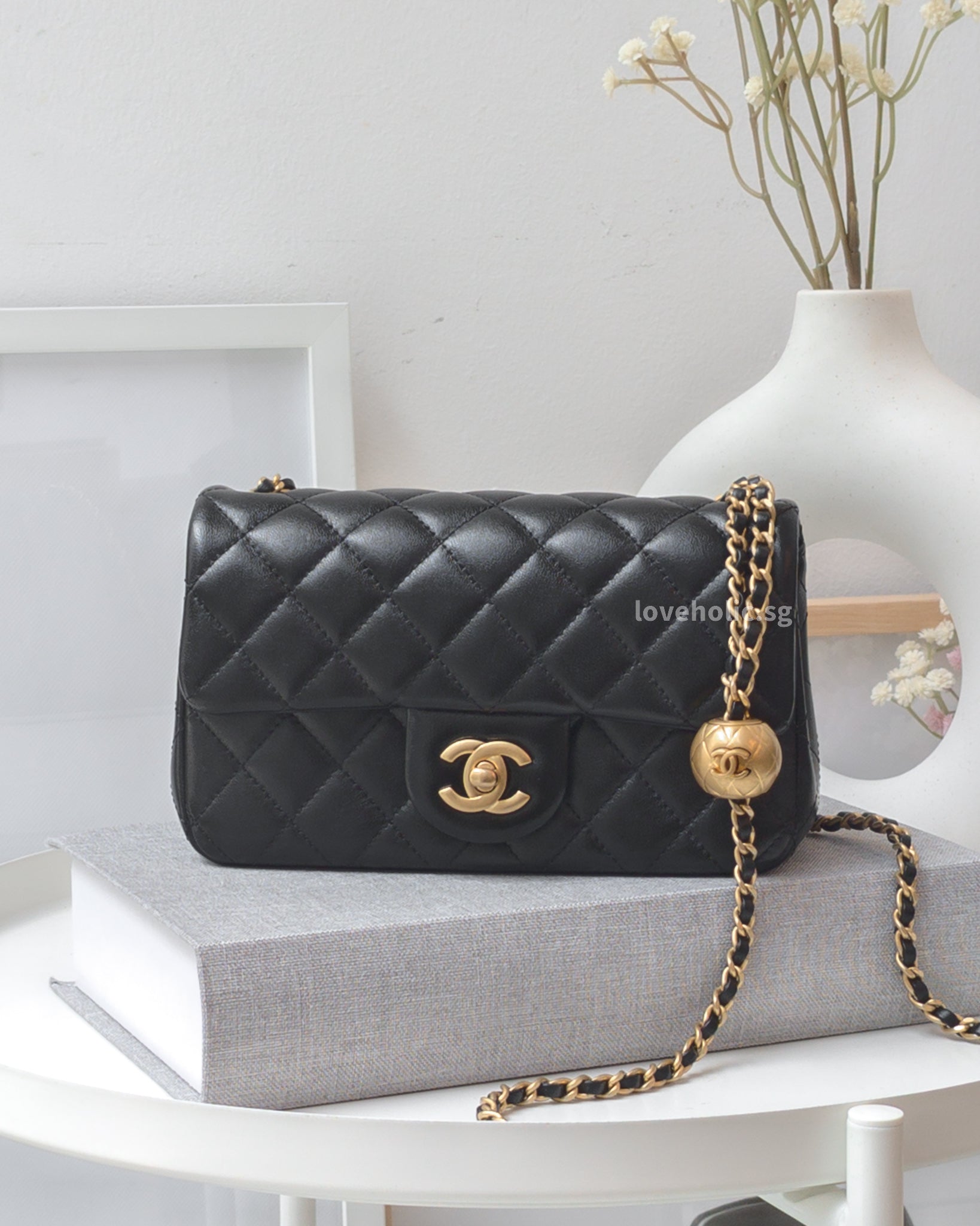 Chanel Pearl Crush Mini Rectangle | Black Lambskin Brushed Gold Hardware-main