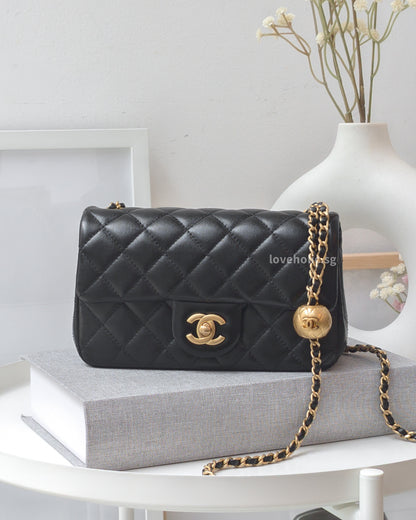 Chanel Pearl Crush Mini Rectangle | Black Lambskin Brushed Gold Hardware-main