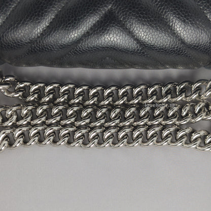Boy Chevron Small | Black Caviar Silver Hardware