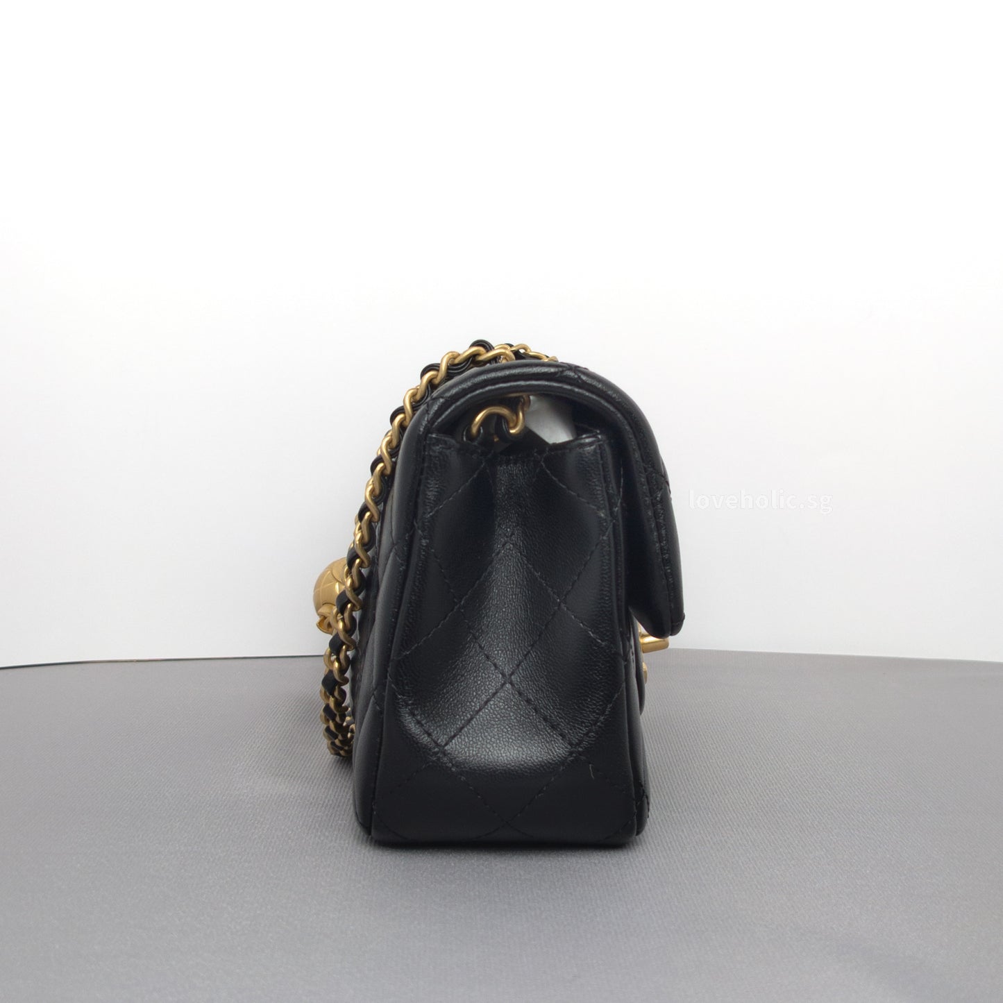 Pearl Crush 24K Mini Rectangle | Black Lambskin Brushed Gold Hardware