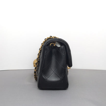 Pearl Crush 24K Mini Rectangle | Black Lambskin Brushed Gold Hardware