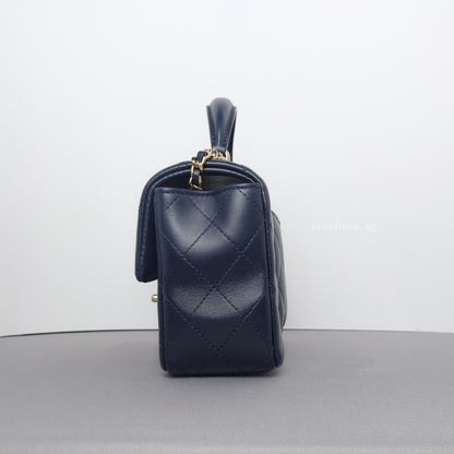 Chanel Mini Rectangle with Top Handle 24P Navy Lambskin Light Gold Hardware-details