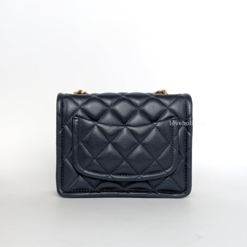 Chanel Sweet Mini Square Flap 21K Dark Blue/Navy  Caviar Brushed Gold Hardware-back