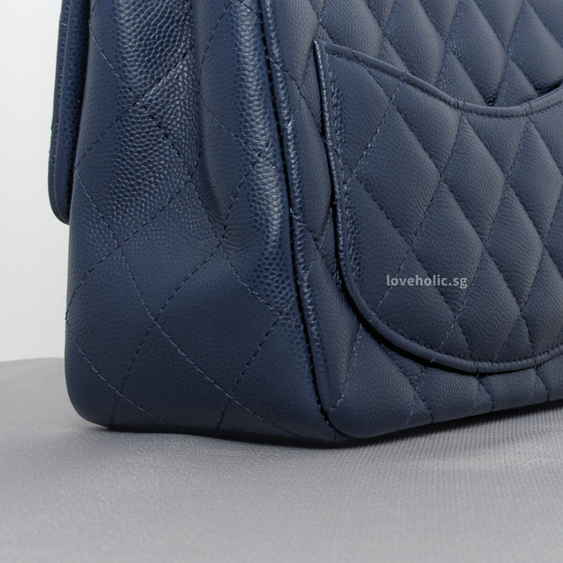 Classic Flap Mini Square | 17B Navy Blue Caviar Light Gold Hardware