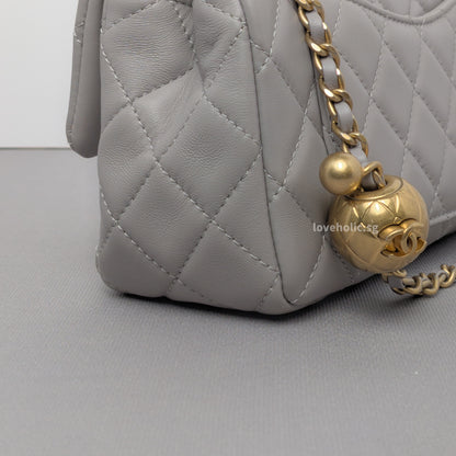 Pearl Crush Mini Rectangle 22B Light Grey Lambskin Brushed Gold Hardware