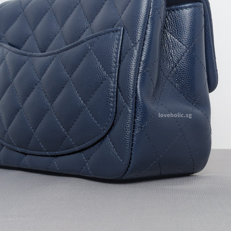 Classic Flap Mini Square | 17B Navy Blue Caviar Light Gold Hardware