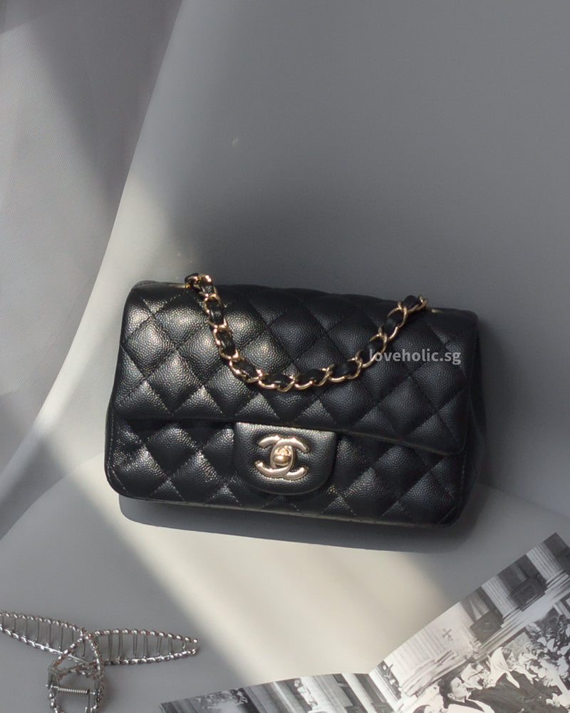 Chanel Classic Flap Mini Rectangle | 18B Black Caviar Light Gold Hardware-main